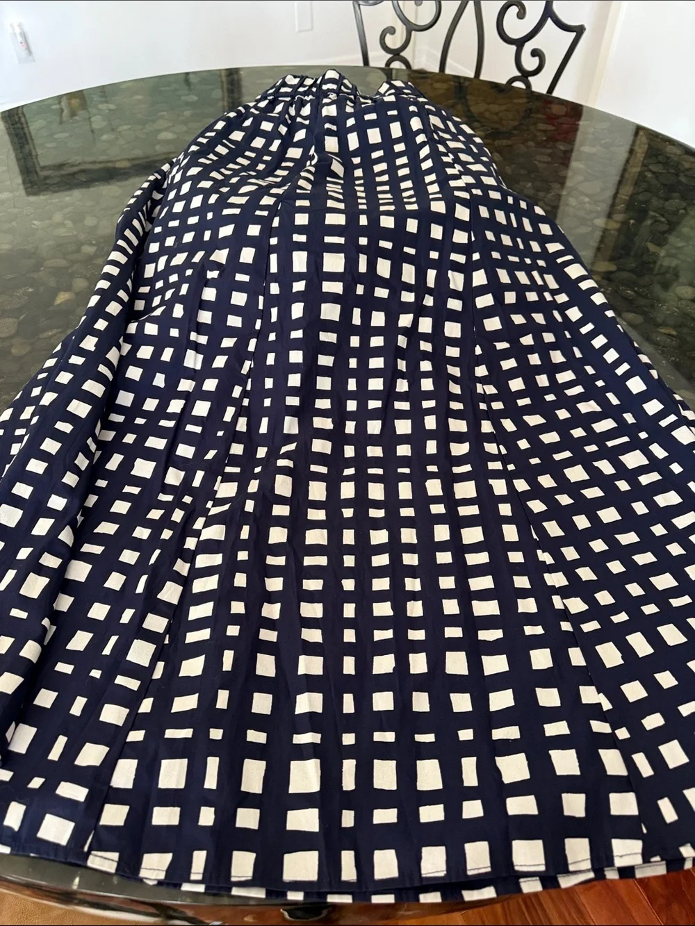 Marie Oliver Navy and White Checked A-Line Skirt